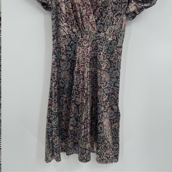 Ba&sh Shopbop Gala Puff Sleeve Metallic Paisley Floral Mini Dress Noir size xs 2 - Picture 9 of 16